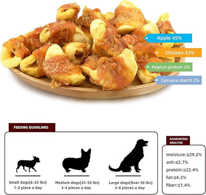 Jungle Calling Dog Treats, Skinless Chicken Wrapped Apple Treats, Gluten and Grain Free, Chewy Dog Bites for Balanced Nutrition, 10.6oz