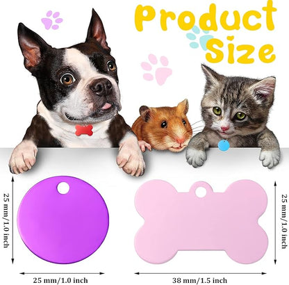 20 Pieces Colorful Aluminum Pet Id Tags Set with Keyrings Stamped Pet Blank Tags Round Bone Shape Dog Tags Personalized Engraved Pet Name Number Tags for Cat Puppy Kitten Pets, 10 Colors