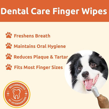 Dental Care Finger Wipes - Dog Tooth Brushing Kit Dental Wipes - Dog Teeth Cleaning Finger Wipes - Reduces Plaque & Freshens Breath for Dogs and Cats - 40 Count