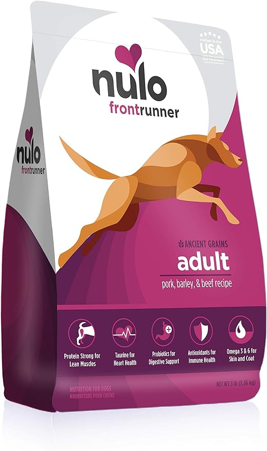 Nulo Frontrunner Dry Dog Food for Adult Dogs - Grain Inclusive Recipe with Pork, Barley, & Beef - All Natural Pet Foods with High Taurine Levels - Animal Protein for Lean Strong Muscles