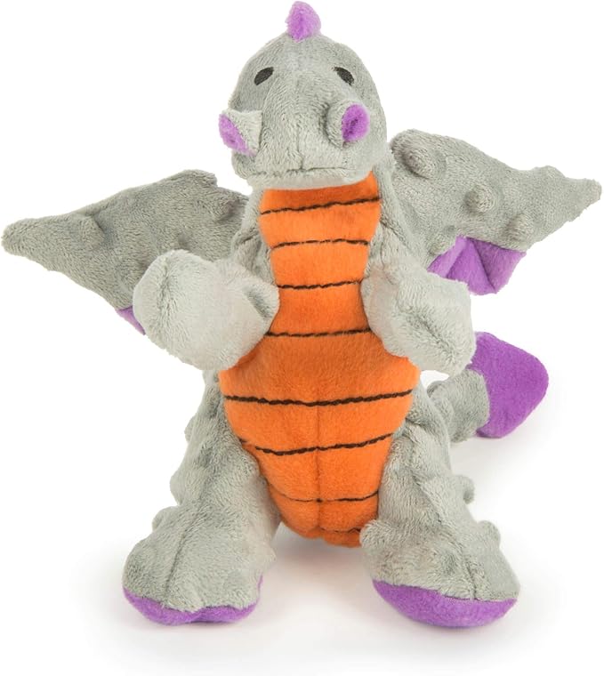 goDog Bubble Plush Dragons Squeaky Dog Toy, Chew Guard Technology - Gray, Small