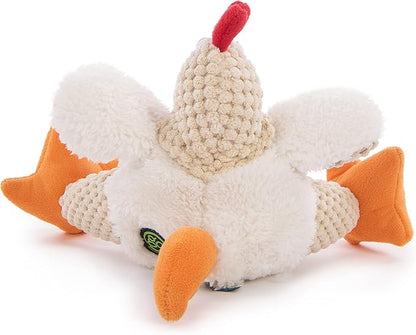 goDog Checkers Fat Rooster Squeaky Plush Dog Toy, Chew Guard Technology - White, Small