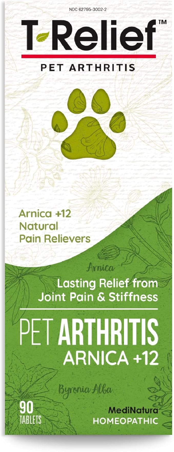 MediNatura T-Relief Pet Arthritis Relief Arnica +12 Powerful Natural Homeopathic Medicines Help Ease Hip & Joint Pain Soreness & Stiffness for Dog & Cat - 90 Tablets
