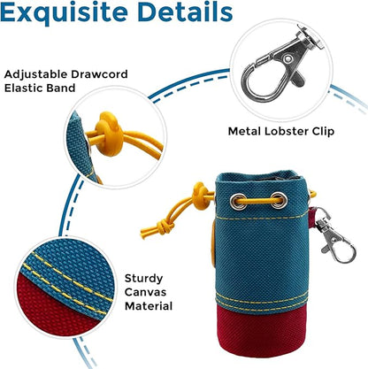 Dog Poop Bag Holder, Portable Dog Poop Bag Dispenser with 1 Metal Clip, Bucket Fashion Color Matching Canvas Poop Pag Polders for Leashes