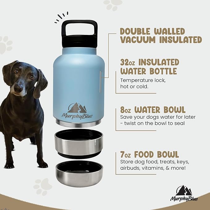 Dog Water Bottle | 32 Oz. Dog Travel Water Bottle | Lid w/Built-in Carabiner | Portable Dog Water Bottle | Portable Dog Water Bowl | Water Bottle for Dogs | Dog Water Bottle Portable
