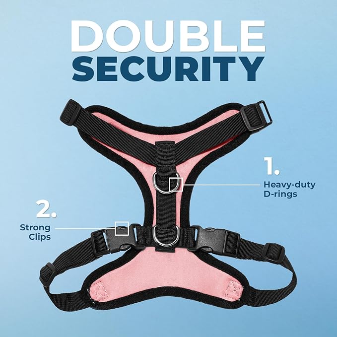 Voyager Step-in Lock Dog Harness w Reflective Dog Leash Combo Set with Neoprene Handle 5ft - Supports Small, Medium and Large Breed Puppies/Cats by Best Pet Supplies - Pink/Black Trim, XS