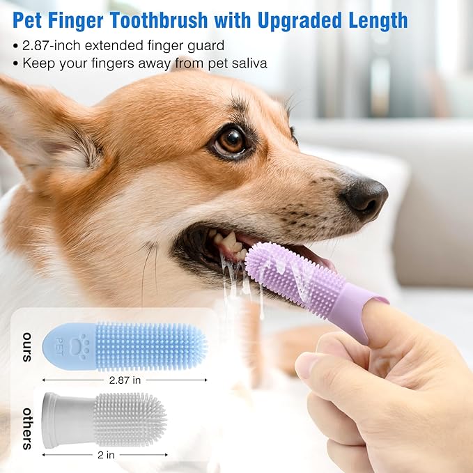 Dog Finger Toothbrush, 3Pack Dog and Cat Dental Care Pet Toothbrush, 360° Bristles Clean Teeth, Upgraded Full-length Bristles, Food Grade Silicone, Finger Toothbrush Kit for Pet Dental Care
