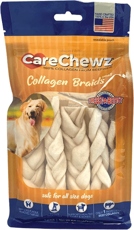Pet Factory CareChewz Collagen 6-7" Skinny Braided Sticks Dog Chew Treats - Natural Flavor, 5 Count/1 Pack