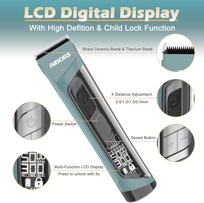 Dog Clippers for Grooming, 5-Speed Quiet High Power Dog Grooming Kit, Low Noise Rechargeable Cordless Electric Pet Hair Clipper Trimmer Shaver for Small Large Dogs Cats