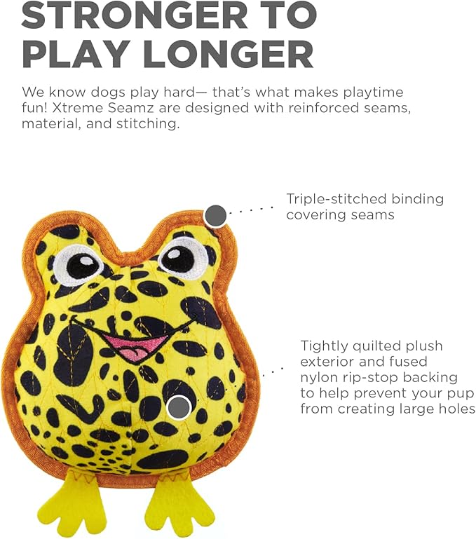 Outward Hound Xtreme Seamz Dart Frog Squeaky Durable Dog Toy