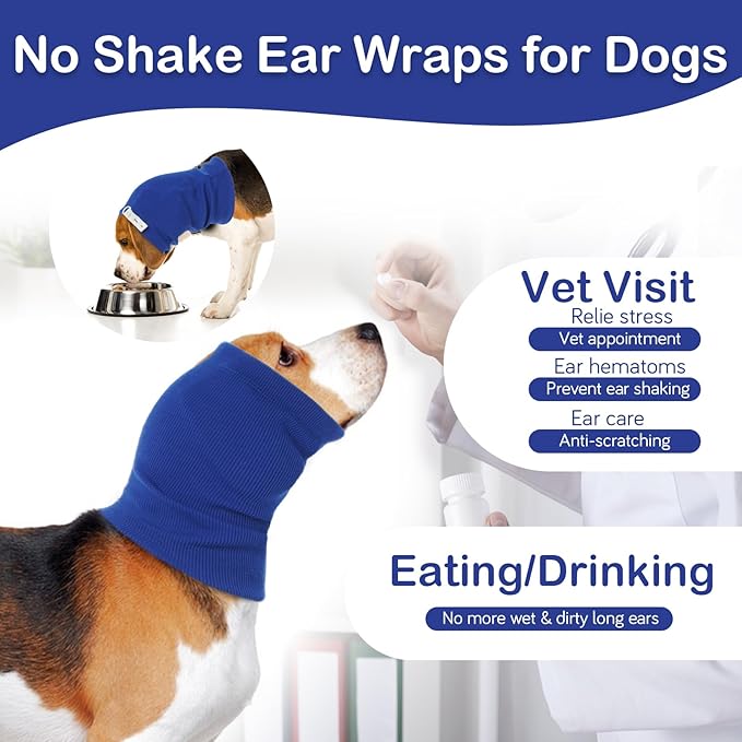 Nanaki Upgraded Dog Calming Hoodie Anxiety Relief, No Shake Ear Wraps for Dog, Soft Dog Hematoma Ear Wrap Anti-slip Dog Head Muffs Ear ProtectIon Dog Head Cover Grooming Force Drying Fireworks Thunder