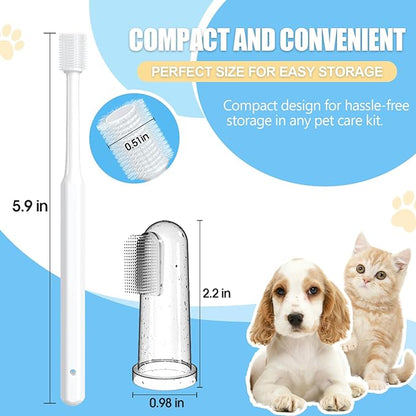Cat Toothbrush Kit, Dog Toothbrush Kit, Suitable for All Cats and Dogs Dental Care. White, Soft Bristles, Meet All Cleaning Needs, Multi-Functional Dental Cleaning (S-rounded)