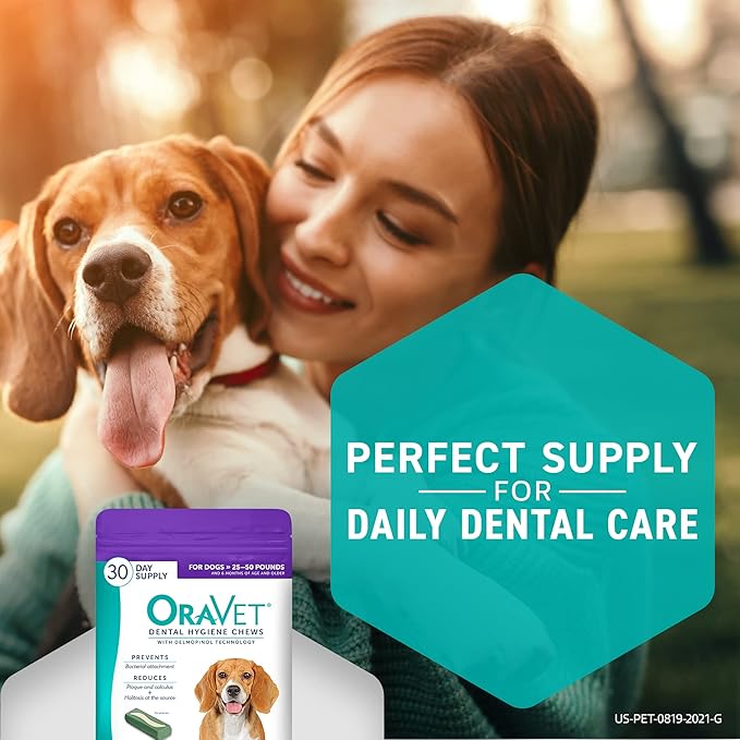 ORAVET Dental Chews for Dogs, Oral Care and Hygiene Chews (Medium Dogs, 25-50 lbs.) Purple Pouch, 30 Count