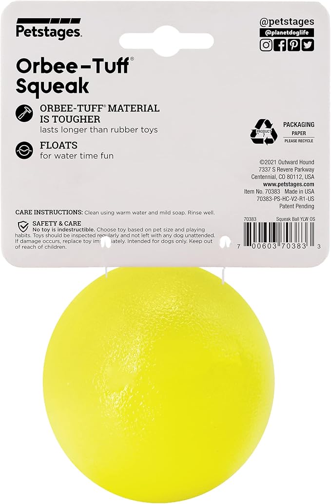 Outward Hound Orbee-Tuff Squeak Ball Yellow Dog Fetch Toy