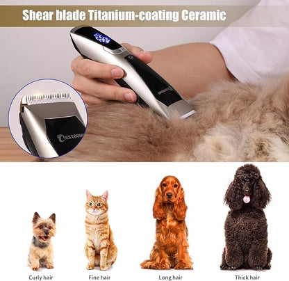 BESTBOMG Professional Dog Grooming Clippers for Thick Heavy Coats,3-Speed Low Noise High Power Rechargeable LED Display Cordless Pet Shaver with Waterproof Dog Shaver for Small & Large Dogs Cats