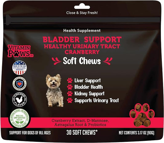 Cranberry Supplement for Dogs | Urinary Tract and UTI Support Chews | Incontinence and Bladder Control Nutritional Bites with D Mannose, Marshmallow Root, Probiotics, for Liver, Kidney