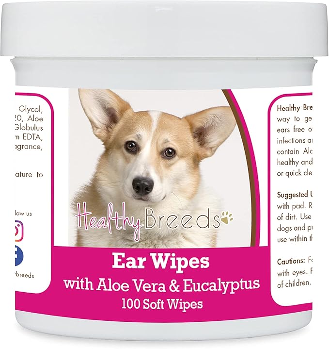 Healthy Breeds Cardigan Welsh Corgi Ear Cleaning Wipes with Aloe & Eucalyptus for Dogs 100 Count