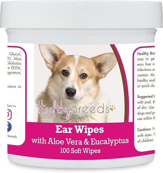Healthy Breeds Cardigan Welsh Corgi Ear Cleaning Wipes with Aloe & Eucalyptus for Dogs 100 Count