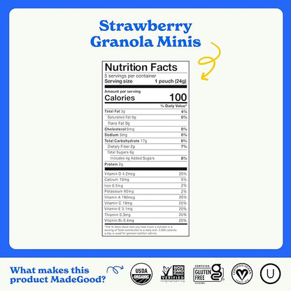 MadeGood Strawberry Granola Minis, 28 Count, Gluten Free and Organic Snacks