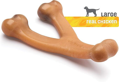 Benebone Wishbone Durable Dog Chew Toy for Aggressive Chewers, Real Chicken, Made in USA, Large