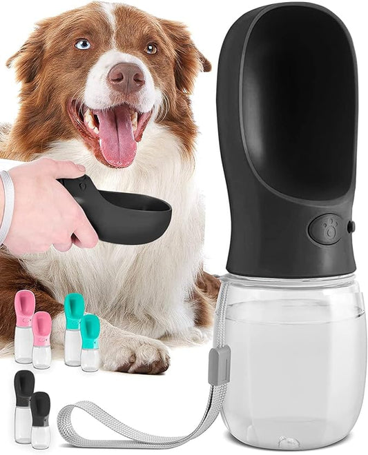 MalsiPree Dog Water Bottle Portable – Leak Proof and Lightweight Water Bottle for Dogs – Dog Travel Water Bottle with Bowl – Dog Walking Accessories (12OZ, Black)