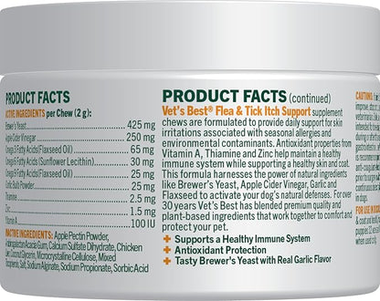 Vet’s Best Flea & Tick Support Soft Chews – Itch Support – Supplement Chews for Dogs – Soothes Skin Irritations Due to Seasonal Allergies, Fleas & Ticks – 60 Chews
