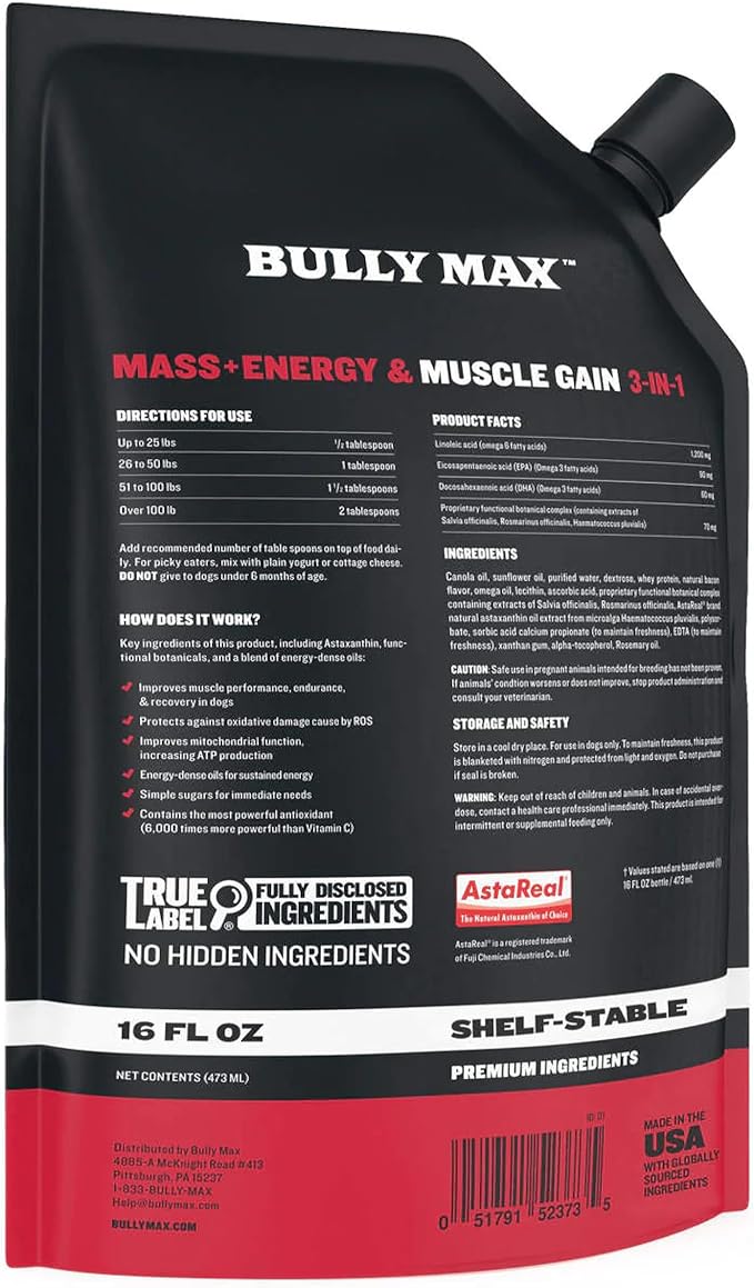 Bully Max 3-in-1 Liquid Muscle Building Supplement for Dogs. for all breeds & ages. Clinically tested. #1-rated brand since 2008