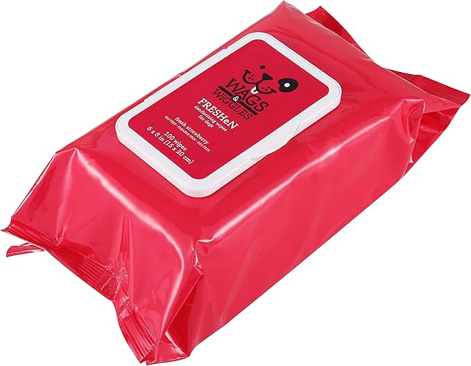 Wags & Wiggles Freshen Deodorizing Wipes for Dogs Eliminate Odors from Your Dog's Coat Fresh Strawberries Easy and Convenient Way to Freshen Your Pet without A Bath (Pack of 1,100 Count Total)