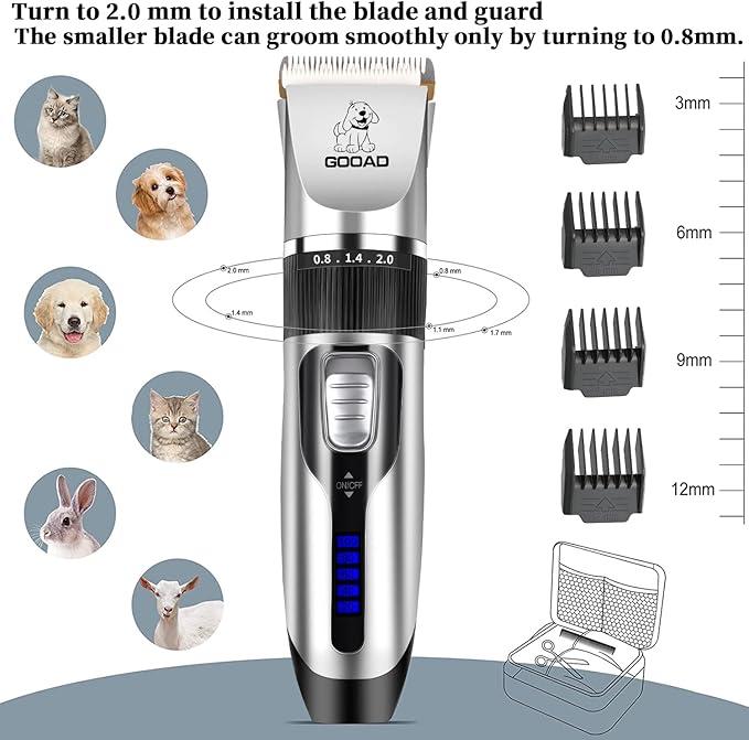 Dog Clippers Grooming Kit and Paw Trimmer,Cordless,Low Noise, Electric Quiet,Rechargeable, Dog Trimmer Grooming, Pet Hair Clippers for Thick Coats,Shaver for Small and Large Dogs Cats(Silver)