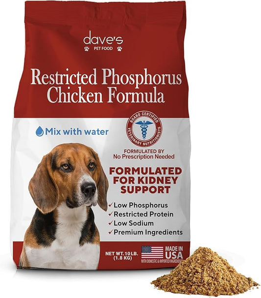 Dave's Pet Food Kidney Support for Dogs with Renal Support (Chicken Formula Crumble) Non-Prescription Low Phosphorus Restricted Diet Dog Food, Added Vitamins Minerals Taurine, Vet Formulated, 10 lb
