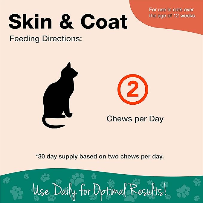 NaturVet – Skin & Coat Plus Omegas for Cats – 60 Soft Chews | Supports Healthy Skin & Glossy Coat | Enhanced with Omega-3, Omega-6 & Biotin | 30 Day Supply