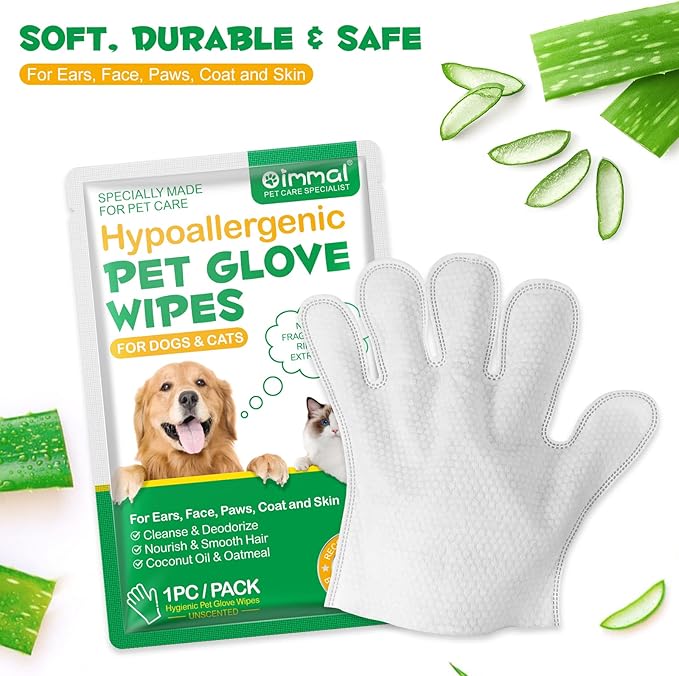 Pet Grooming Gloves Wipes, Hygienic Wipes for Dogs & Cats, Cleaning & Deodorizing Pet Bathing Wipes, No Rinse Puppy Extra Thick Paw Wipes, Dog Cleaning Gloves for Butt, & Body (6PCS-Grooming Wipes)