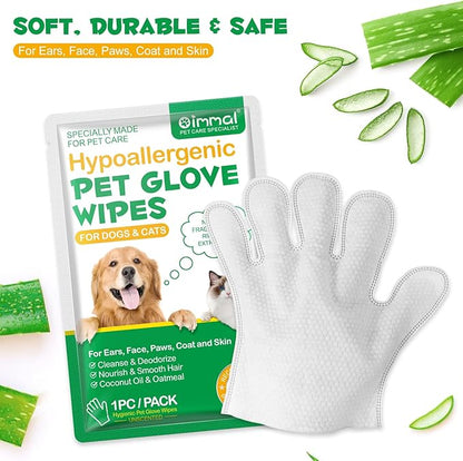 Pet Grooming Gloves Wipes, Hygienic Wipes for Dogs & Cats, Cleaning & Deodorizing Pet Bathing Wipes, No Rinse Puppy Extra Thick Paw Wipes, Dog Cleaning Gloves for Butt, & Body (6PCS-Grooming Wipes)