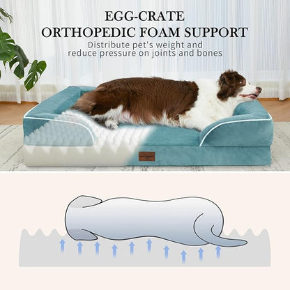 XXL Waterproof Orthopedic Dog Bed for Extra Large Dogs, Orthopedic Foam Dog Sofa Bed with Washable Removable Cover & Non-Slip Bottom(XX-large,Washed Blue)
