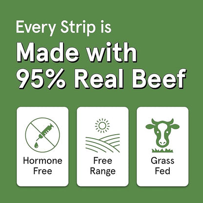 Real Meat Beef Jerky Dog Treats - 8 Air-Dried Strips of Jerky Treats for Dogs - Grain-Free Jerky Treats Dog Snacks Made up of 95% Human-Grade Free-Range Grass Fed Beef - All-Natural Dog Jerky Strips