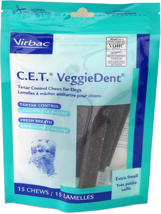 C.E.T. VeggieDent Dental Chews, Extra Small, 15 count