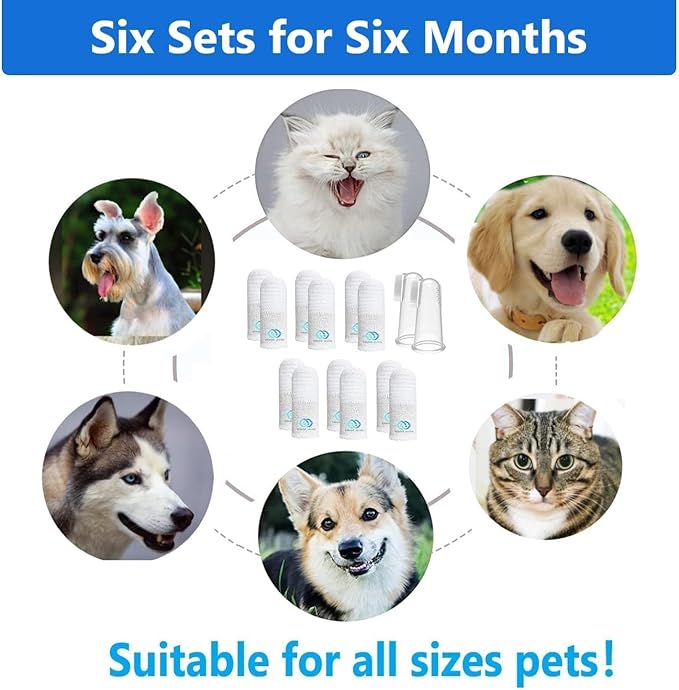 Pet Toothbrush for Small to Large Dogs Cats,Soft High Grade Finger Toothbrush,Teeth Oral Cleaning,Dental Care, 1 Set for Two Fingers White (12)