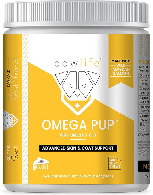 Dog Fish Oil Supplements - 240 Omega 3 Fish Oil Dog Vitamins, Veterinarian Formulated Itching Relief for Dogs, Natural Omega 3 Fish Oil for Dogs, Dog Skin and Coat Supplement (Salmon Flavor)