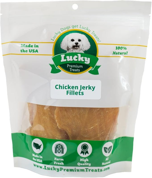 Lucky Premium Treats Chicken Jerky Fillets – Chicken Jerky Dog Treats Made with Sliced Lean Dehydrated Chicken Breast (7 oz)