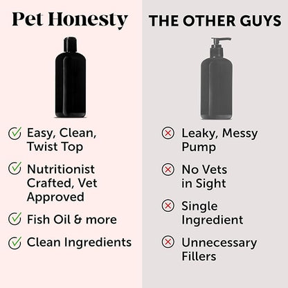 Pet Honesty Omega 3 Fish Oil for Cats & Dogs (16oz), Wild Caught Omega 3 Fish Oil for Dogs Skin and Coat Supplement, Supports Shedding, Skin & Coat, Immunity, Joint, Brain & Heart, EPA + DHA