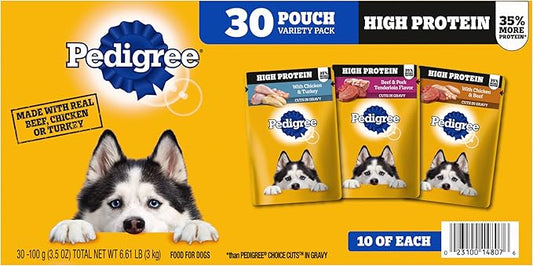 Pedigree High Protein Adult Soft Wet Dog Food Variety Pack, 3.5 oz Pouches, 30 Count