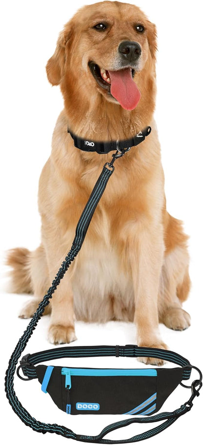 DOCO Lite Dog Jogging Belt with Zipper Pouch, Bungee Leash for Walking, Hiking, Jogging with Dog, Made for 10-100 lb. Dogs (Turquoise)