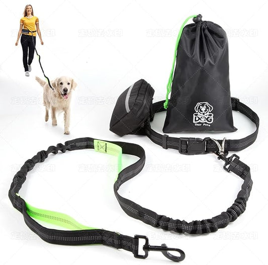 Reflective Running Traction with Waist Belt Dog Leash with D-Ring Buckle + Zinc Alloy Hook Perfect for Running/Walking Your Dog Great for Both Small and Big Dog Breads. (Green)