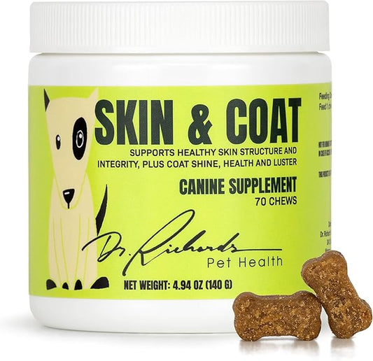 Dr. Richard's Skin & Coat Support for Dogs - Soft Chew Supplement Strengthens Skin Structure & Decreases Itching for Beautiful Healthy Coat, Improved Health & Comfort for All Adult Breeds