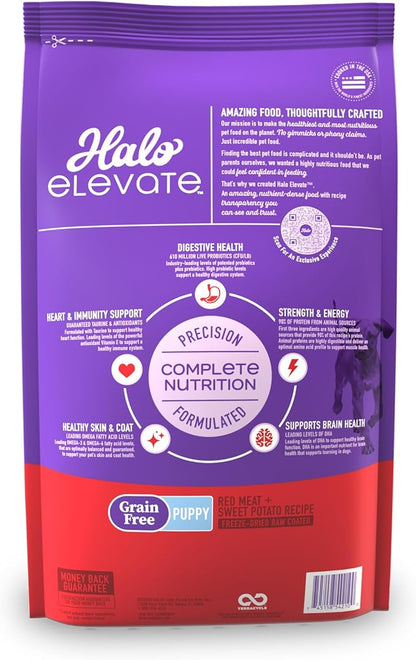 Halo Elevate Dry Dog Food, Grain Free Red Meat Recipe, Puppy Formula, 10lb