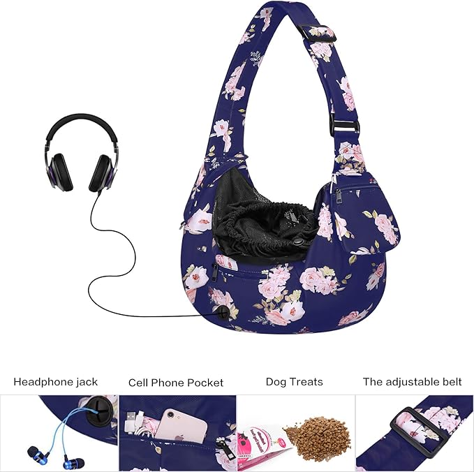 MOSISO Dog Cat Sling Carrier, Pet Dog Carrier Camellia Tote Bag Hands Free Adjustable Padded Strap Breathable Polyester Soft Carrying Travel Shoulder Bag with Front Pocket for Small Dog Cat, Blue
