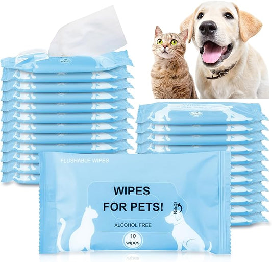 25 Pack 250 Count Dog Wipes for Paws and Butt, Unscented Portable Pet Wipes Soft Dog Grooming Wipes for Puppy Cats Ear, Skin, Eye, Face and Body Skin Cleaning Deodorizing, Outdoor Travel Use