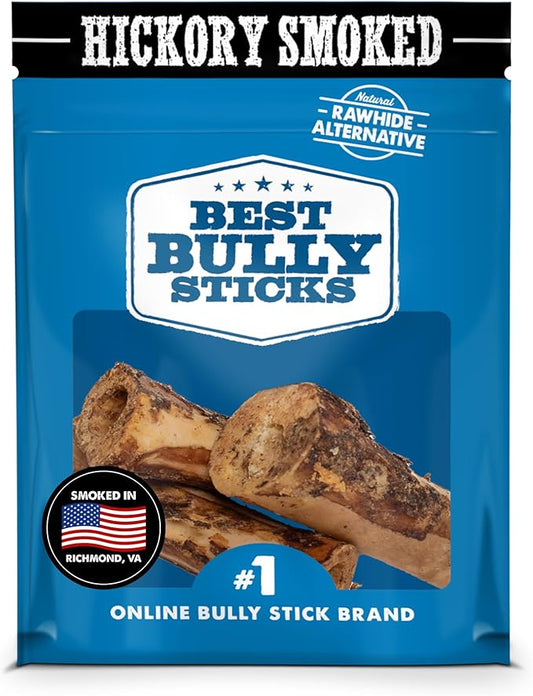 Best Bully Sticks Hickory Smoked Marrow Bones for Large Dogs, 3 Pack - USA Smoked & Packed - No Additives Beef Dog Treats - Long Lasting Dog Chews