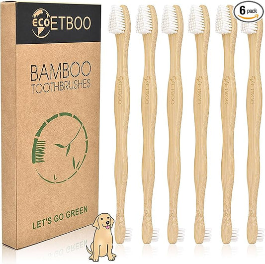 Dog Toothbrush,Pets Bamboo Tooth Brush Double-Sided Small & Large Head Toothbrushes for Dogs Cats,Biodegradable Eco-Friendly Teeth Cleaning Tool (White 6 Pack)