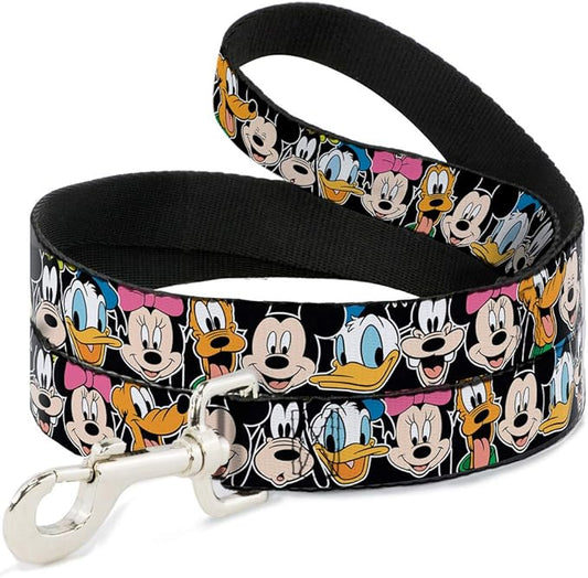 Dog Leash Classic Disney Character Faces Black 4 Feet Long 0.5 Inch Wide